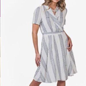 Madeline Stripe Check Eyelet Flare Wrap Dress Size L